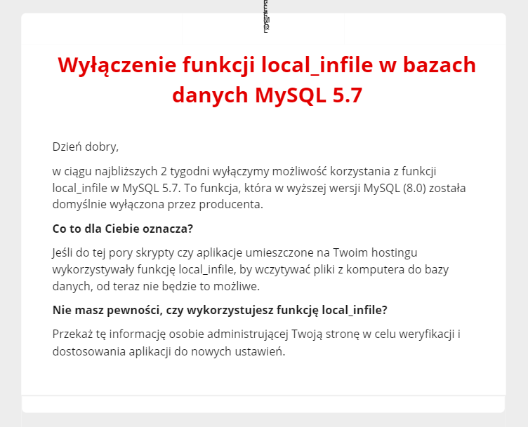 Wyłączenie funkcji local_infile w bazach danych MySQL 5.7
